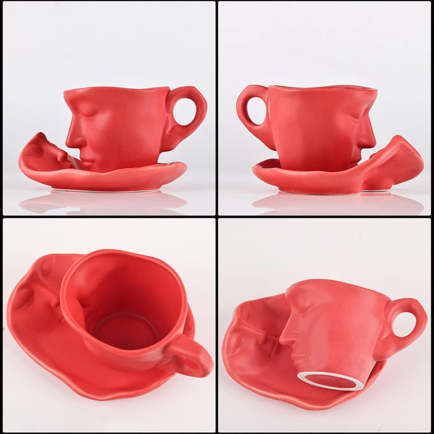 Tea Cup and Saucer Set Ceramic Kissing Couple Coffee Mug Set