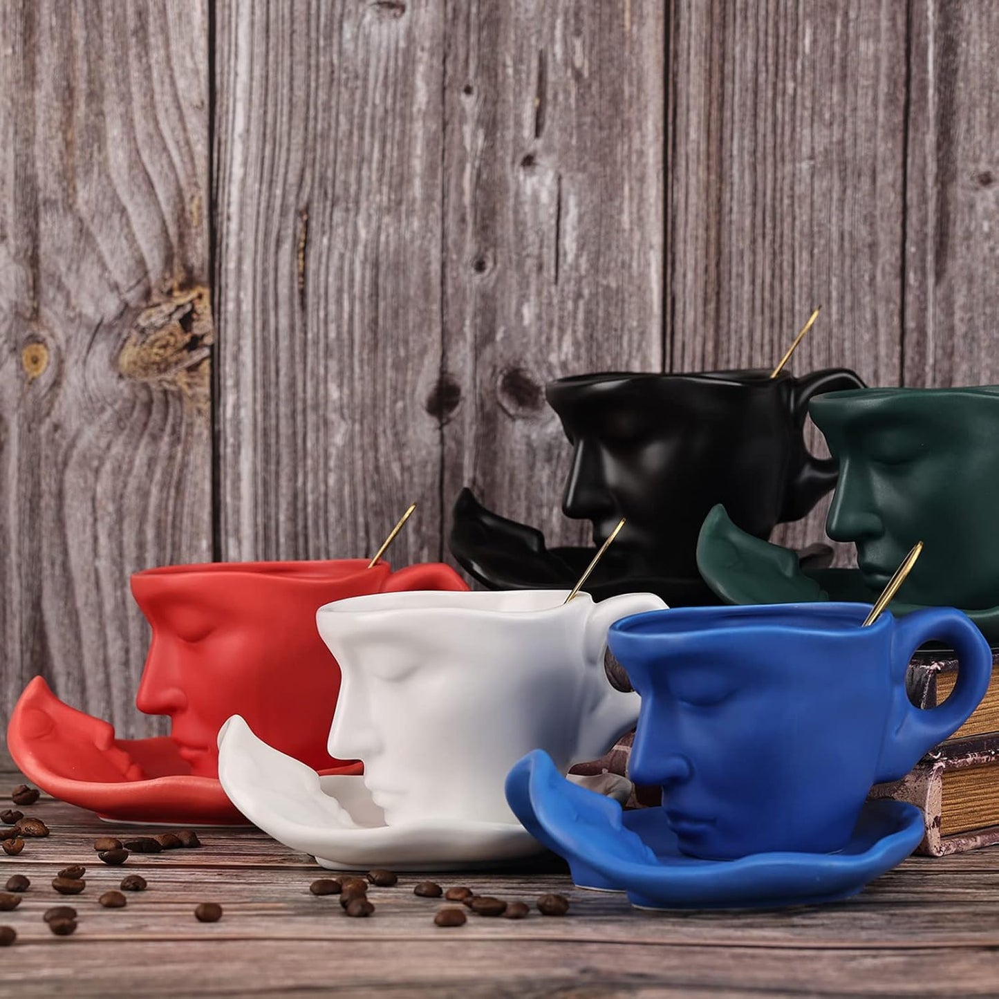 Tea Cup and Saucer Set Ceramic Kissing Couple Coffee Mug Set